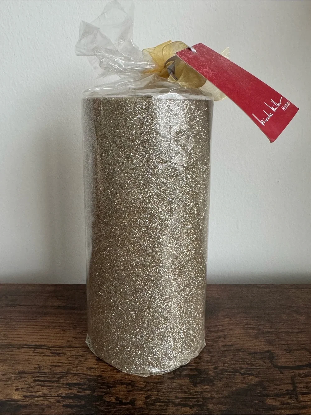 Nicole Miller Gold Glitter Pillar Candle and Trader Joe’s Candle